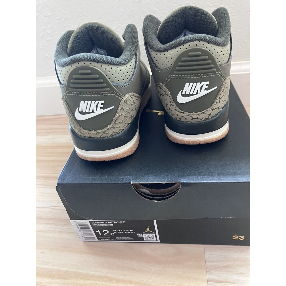 Air Jordan 3 Retro (PS) Medium Olive/Sequoia Kid’s Size 12C New in Box - Picture 2 of 5